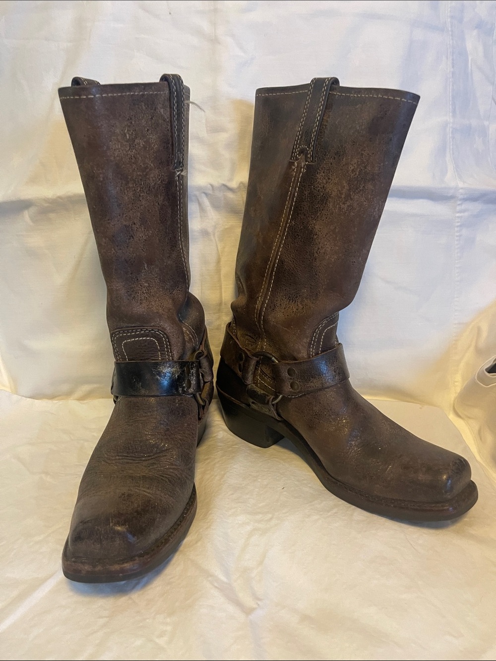 Frye Brown Leather Harness Heeled Boots - Picture 1 of 11